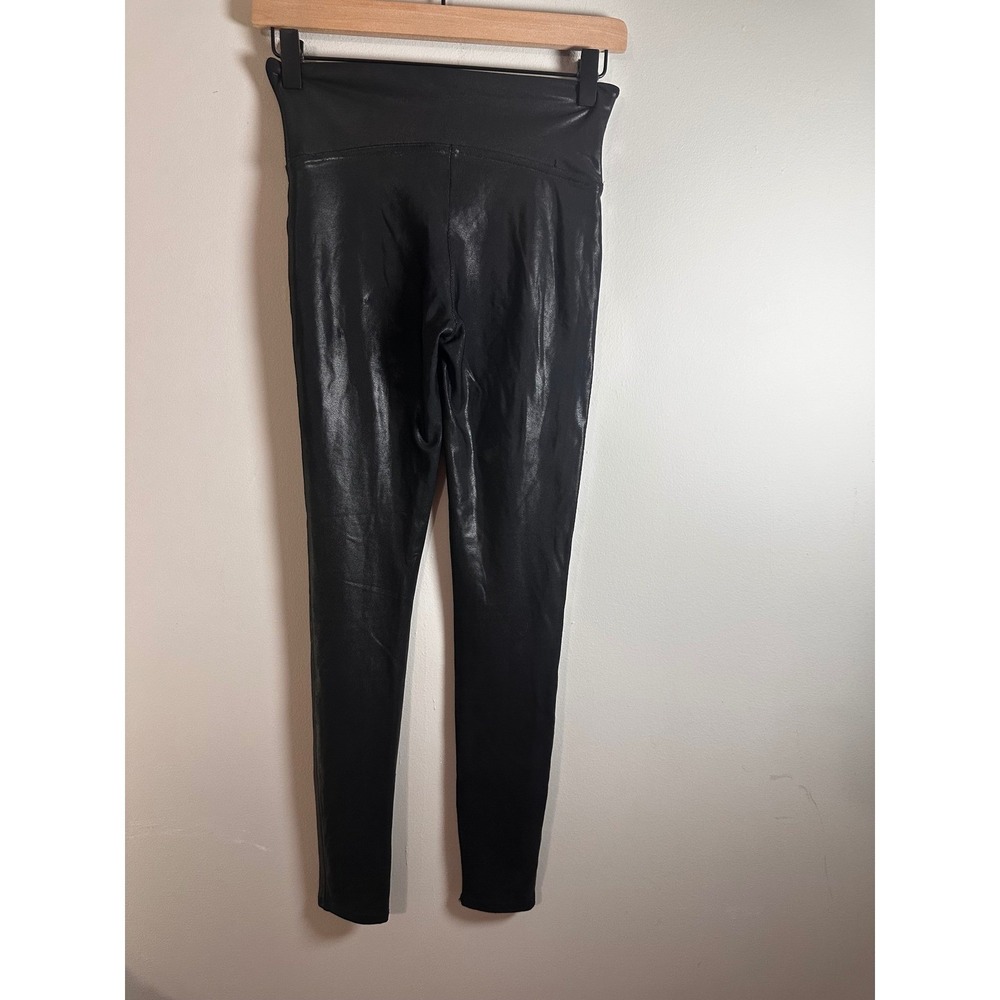 Spanx Black Faux Leather Leggings High Waisted Compression Ankle Size M - Picture 6 of 8
